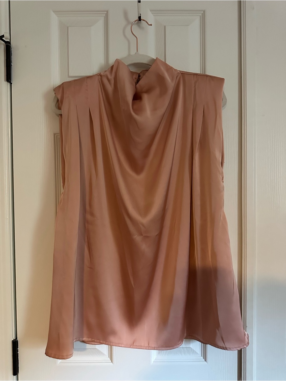 Elegant Draped Sleeveless Blouse - Blush Pink